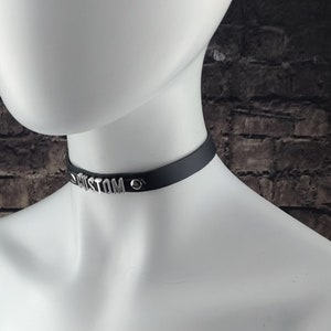 Choker Genuine Leather Choker Collar Black Leather Choker with metal letters Custom word image 3