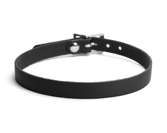 Simple strap choker genuine leather - Small fashion choker collar black leather single black leather strap - 3 width available