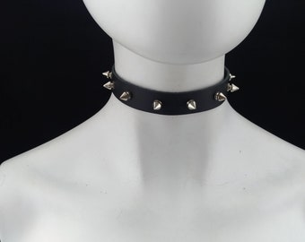 Choker Genuine Leather - Choker Collar Simple Black Leather Choker with Spikes