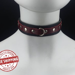Single Mini D-Ring Choker Halsband Halsband aus schwarzem echtem Leder mit farbiger Schicht - Viele Farben erhältlich