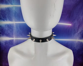 Choker Genuine Leather - Choker Collar Black Leather Choker 3/4" with spikes Punk choker
