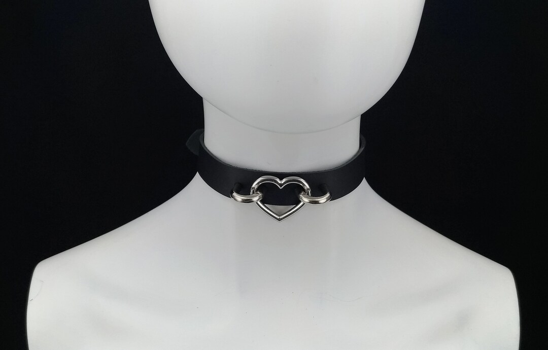 Choker Genuine Leather Choker Collar Black Leather Heart Choker With