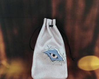 One of a kind Hand Made Genuine Leather Dice Bag- Simple Dice Bag with Goblin eyes dragon eyes