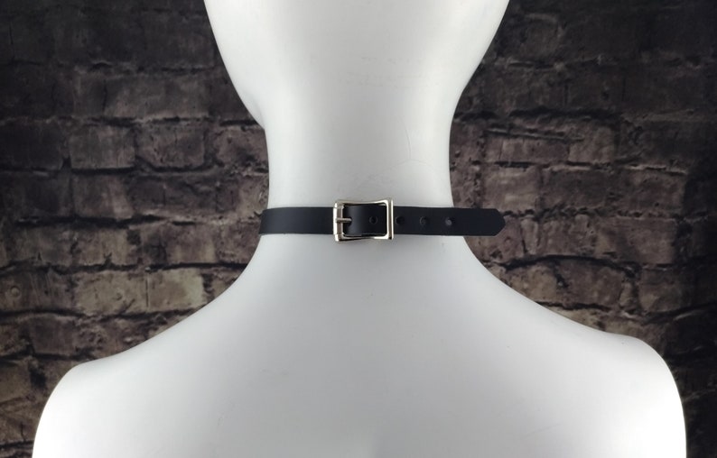 Choker Genuine Leather Choker Collar Black Leather Choker with metal letters Custom word image 4