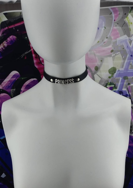 Choker Genuine Leather Choker Collar Black Leather Choker With Metal Letters PRINCESS Etsy Australia