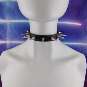 Gargantilla Cuero Genuino - Collar Gargantilla Gargantilla de Cuero Negro 3/4&quot; con púas Gargantilla Punk