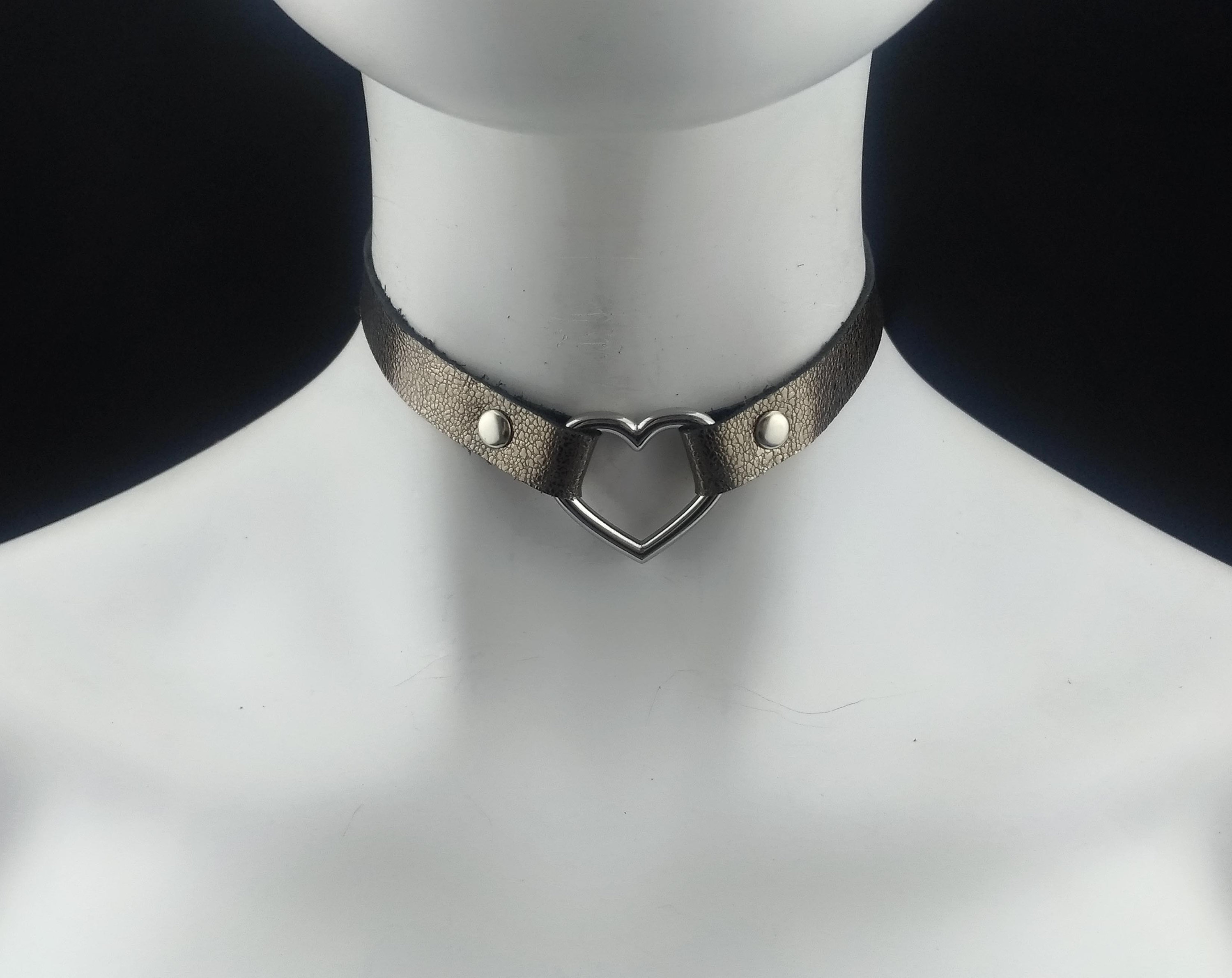 Choker Genuine Leather Antique Gold Leather Heart Choker Etsy
