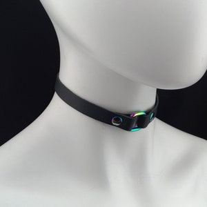 Rainbow Mermaid Choker Genuine Leather - Choker Collar 1/2 inch Black Leather Rainbow square ring Rectangular Ring