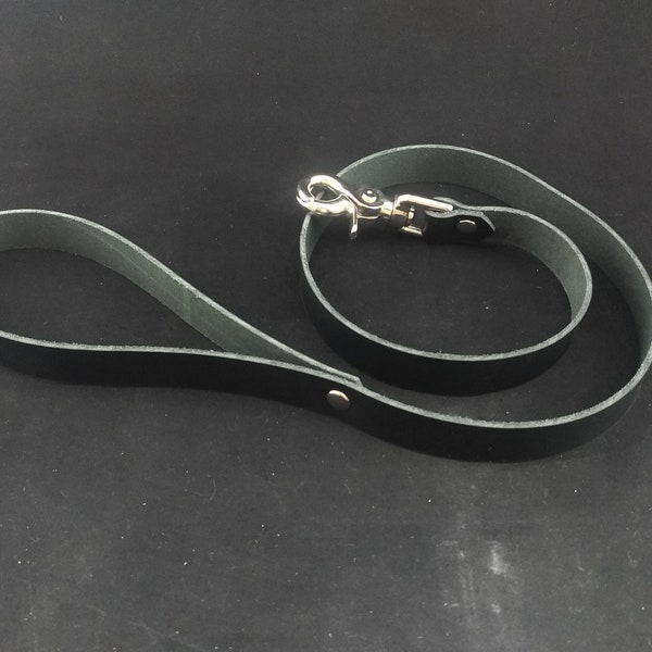 Leash Laisse genuine leather - Leash black leather choker with Metal clip