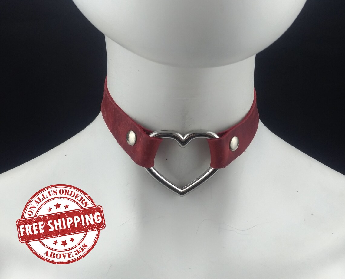 Heart Choker Genuine Leather Red Leather Heart Choker with Etsy