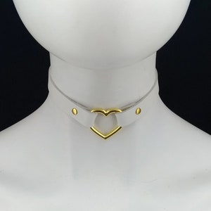 Choker Genuine Leather - Choker Collar White Leather Heart Choker with Gold Heart Ring