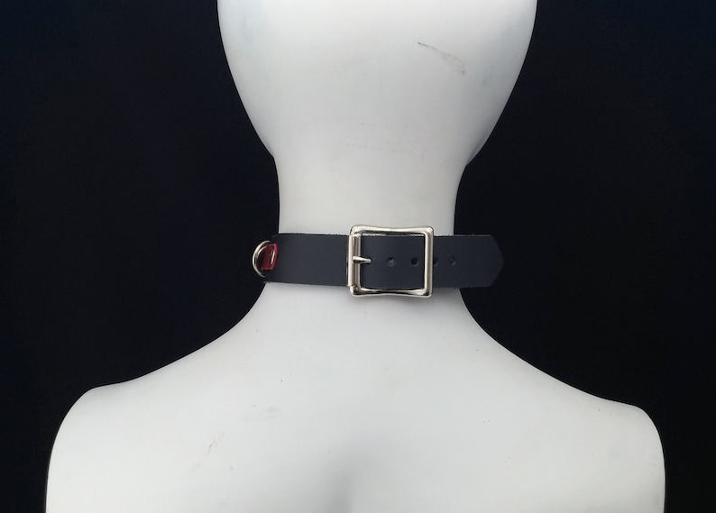 Choker Genuine Leather Choker Collar Simple Black & Red Leather Choker with mini D Rings image 4