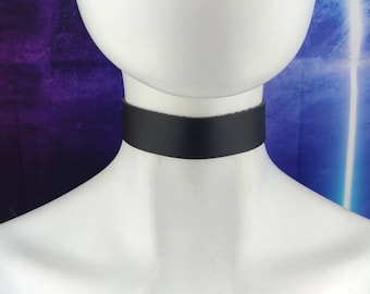 1" wide simple strap choker genuine leather - Small fashion choker collar single black leather strap with silver buckle and D ring