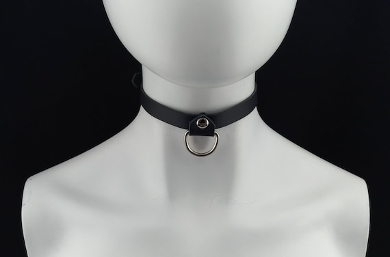 D Ring Choker Genuine Leather Choker Collar Black Leather Choker With Silver Hanging D Ring Etsy