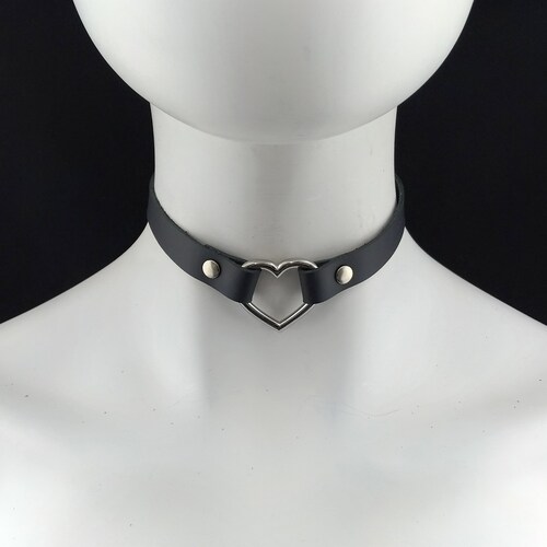Heart Choker Genuine Leather Black Leather Heart Choker With - Etsy