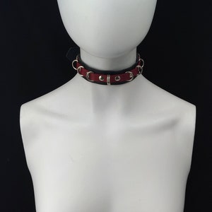 Choker Genuine Leather Choker Collar Simple Black & Red Leather Choker with mini D Rings image 2
