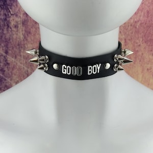 Good boy choker genuine leather - Choker collar black leather choker with metal letter GOOD BOY IV