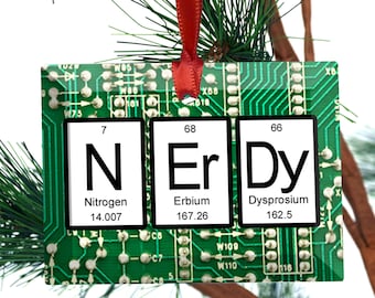 Periodic Table Nerdy Green Circuitboard Image Beveled Glass Ornament