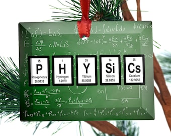 Periodic Table Physics Green Chalkboard Image Beveled Glass Ornament