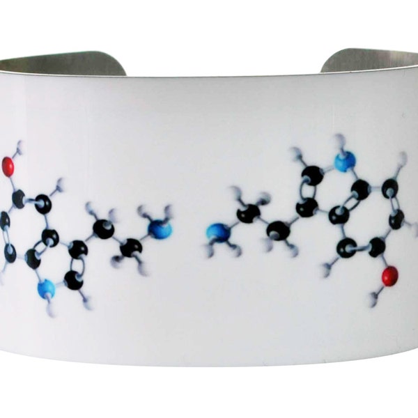 Serotonin Molecular Structure Aluminum Geekery Bracelet - White Wide Science Cuff Jewelry