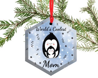 World's Coolest Mom Beveled Glass Christmas  Ornament