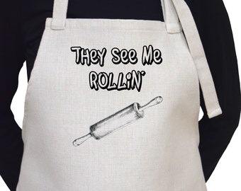 They See Me Rollin' Kitchen Cooking Baking Adjustable Neck Apron With Large Front Pocket