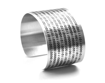 Binary Computer Coding Image Aluminium Geekery Cuff Jewelry