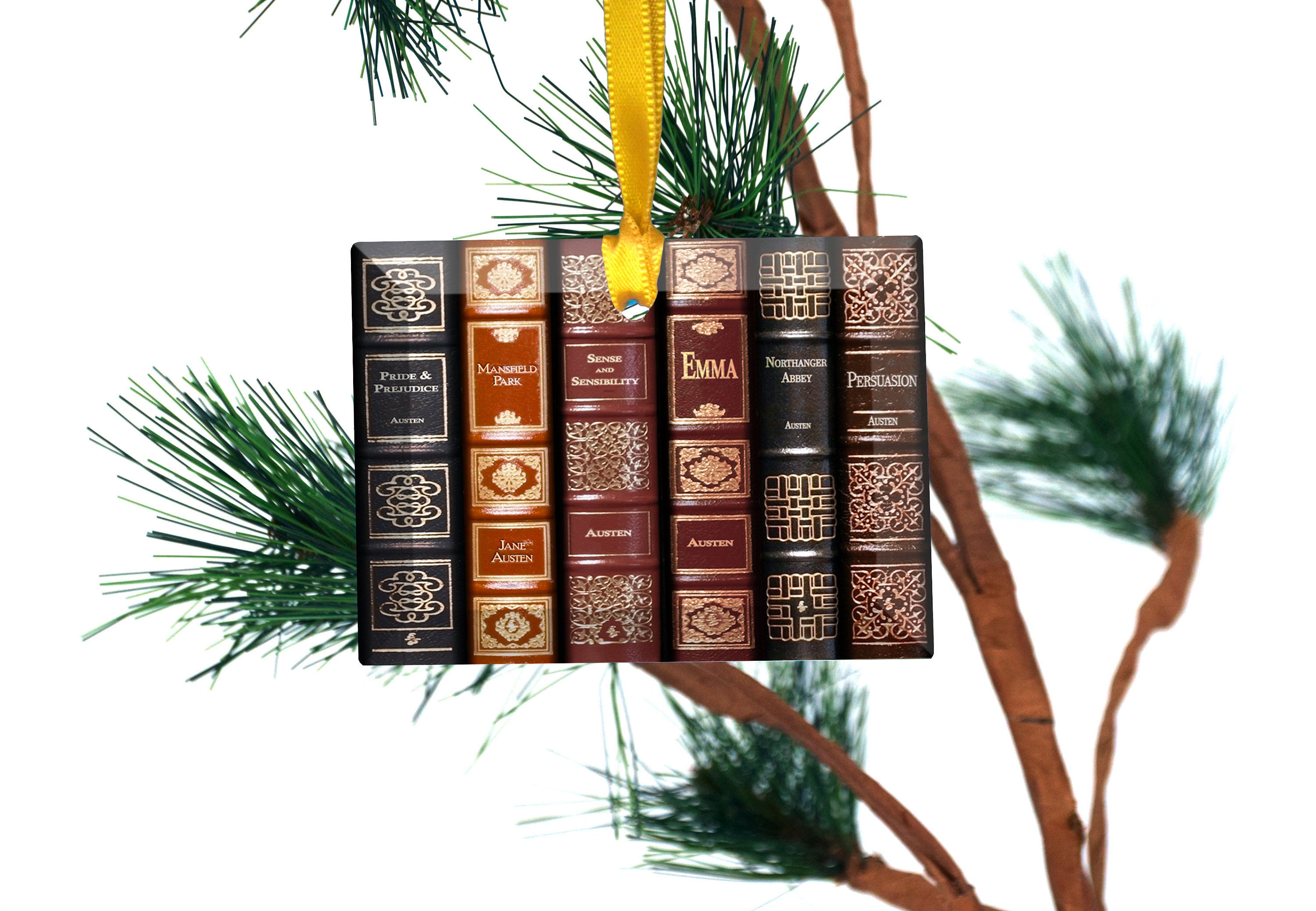 Jane Austen Beveled Glass Christmas Tree Ornament