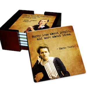 6 Women Of Science Coaster Set - Ceramic Tile with Cork Back - 7 Piece Set - 6 Tiles + Holder