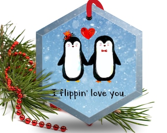 I Flippin' Love You Beveled Glass Christmas Ornament