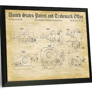 Acoustic Telephone Modem Coupler Patent and Trademark Drawing 9 x 12 inch Wooden Plaque