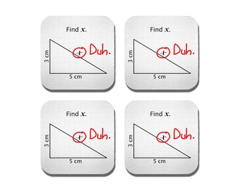 Find X Coasters - Neoprene 4 Piece Set -  Science Coasters - Math Coasters - Teacher Gift - College Gift - Geek Gift - Geeky
