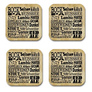 Types of Beer 4 Piece Set of Coasters