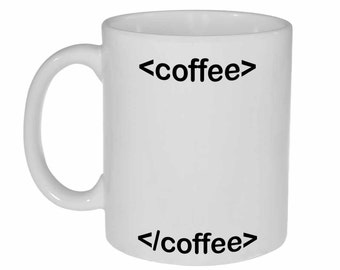 HTML coffee mug - html tags - Funny white ceramic coffee or tea mug