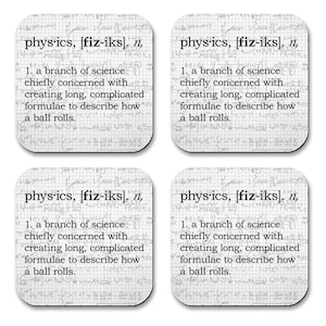 Physics Definition Coasters - Neoprene 4 Piece Set -  Science Coasters - Math Coasters - Teacher Gift - College Gift - Geek Gift - Geeky