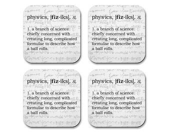 Physics Definition Coasters - Neoprene 4 Piece Set -  Science Coasters - Math Coasters - Teacher Gift - College Gift - Geek Gift - Geeky