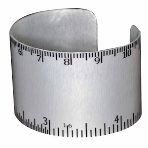 Aluminum Ruler Geekery Bracelet - inches and mm - Silver Unique Wide Aluminum Geek Cuff Jewelry