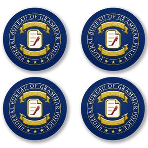 Grammar Police Seal Coaster Neoprene 4 Piece Set