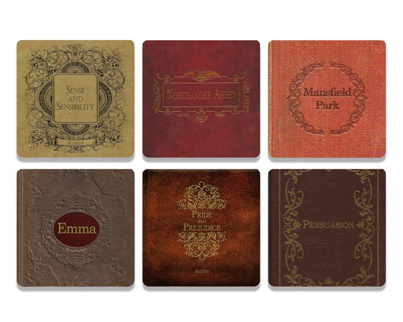 Jane Austen Books Coaster Set Neoprene 6 Piece Set image 2