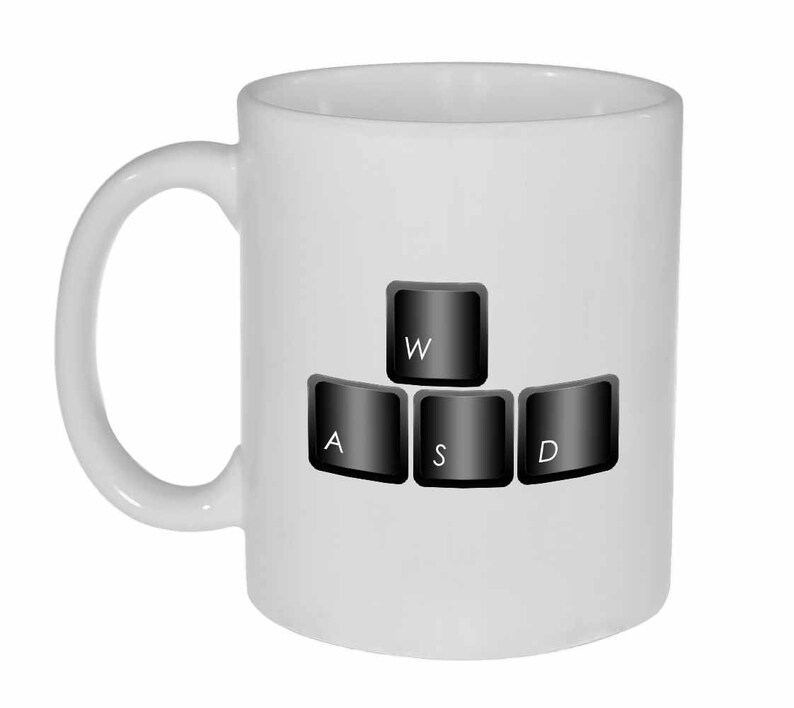 Computer Keyboard Mug WASD Mug - Computer Gamer Keyboard Funny White Ceramic Coffee or Tea ...
