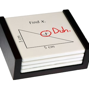 Find X Mathematical Coaster Set - Ceramic Tile with Cork Back - 4 Piece Set -  Wood Box Caddy Included