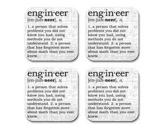 Engineer Definition Coasters - Neoprene 4 Piece Set -  Science Coasters - Math Coasters - Teacher Gift - College Gift - Geek Gift - Geeky