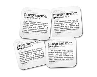 Programmer Definition Coasters - Neoprene 4 Piece Set -  Science Coasters - Math Coasters - Teacher Gift - College Gift - Geek Gift - Geeky