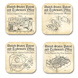 Computer Technology Patent Drawings 4 Piece Set of Coasters