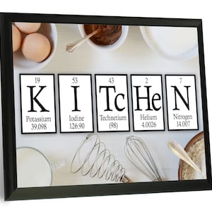 Periodic Table Science Chemistry Kitchen Wood Sign with Built in Frame - 9&quot;x12&quot; - Nerdy Gift - Geek Art