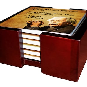 6 Men Of Science Coaster Set - Ceramic Tile with Cork Back - 7 Piece Set - 6 Tiles + Holder