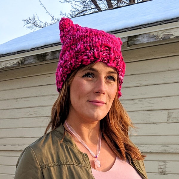 Homemade Hot Pink Pussyhat, Knit Hat - Custom Order, Local Pickup!