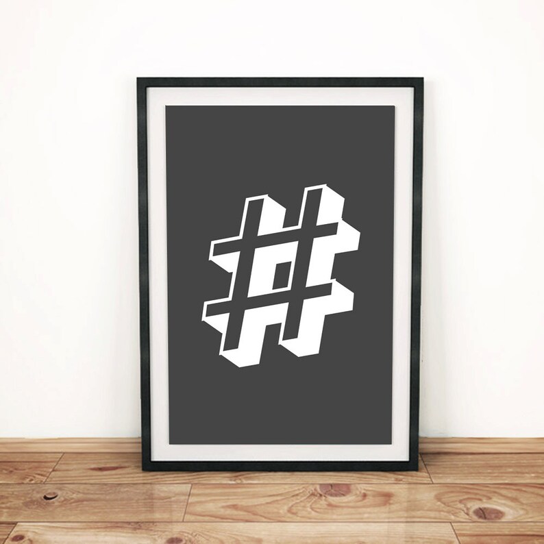 Printable Art Hashtag Wall Art Poster Letterpress Style Etsy