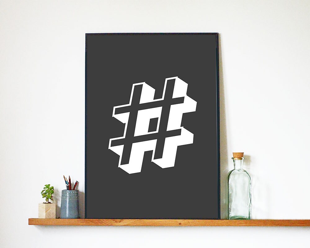 Printable Art Hashtag Wall Art Poster Letterpress Style Etsy