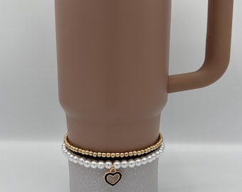 Stanley Tumbler Bracelet 3 Stack - Black and Gold Heart